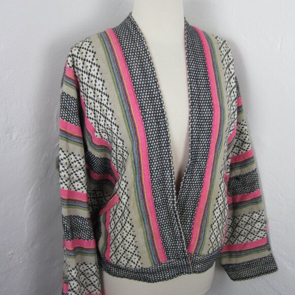 Free People Spirit Jacket Size XS Pink Woven Stripe Cropped Oversized - Picture 3 of 6